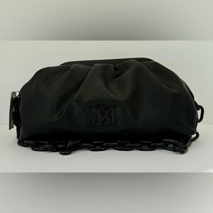 BADGLEY MISCHKA Black Ruched Clutch Chain Strap Vegan Leather NWT 🖤👜✨
